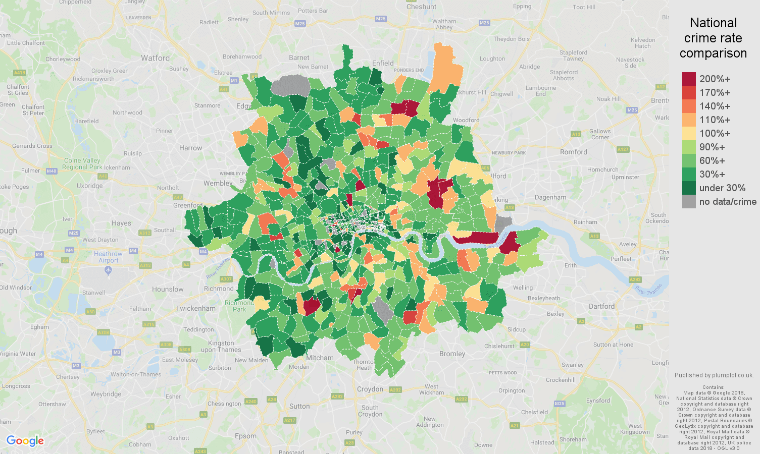 Inner London other crime rate comparison map