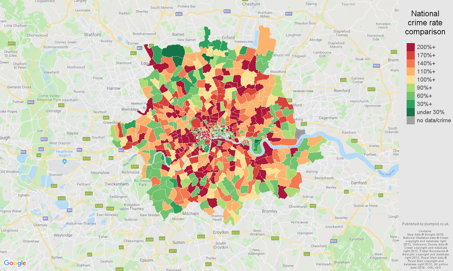 Inner London other theft crime rate comparison map