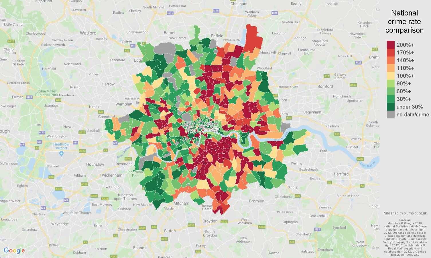 Inner London possession of weapons crime rate comparison map