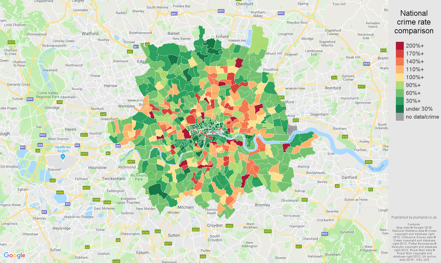 Inner London public order crime rate comparison map
