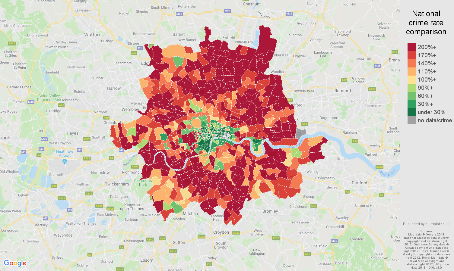 Inner London vehicle crime rate comparison map