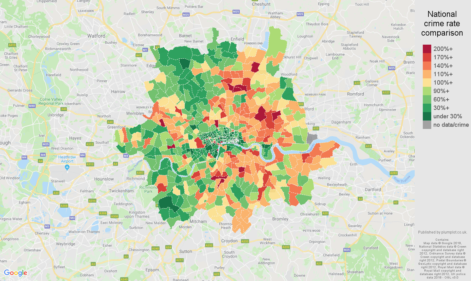 Inner London violent crime rate comparison map