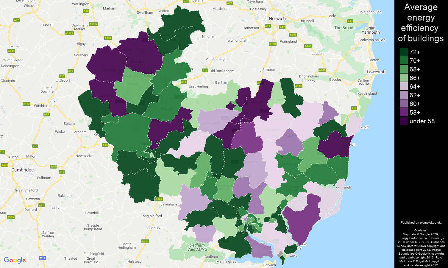 Ipswich map of energy efficiency of flats