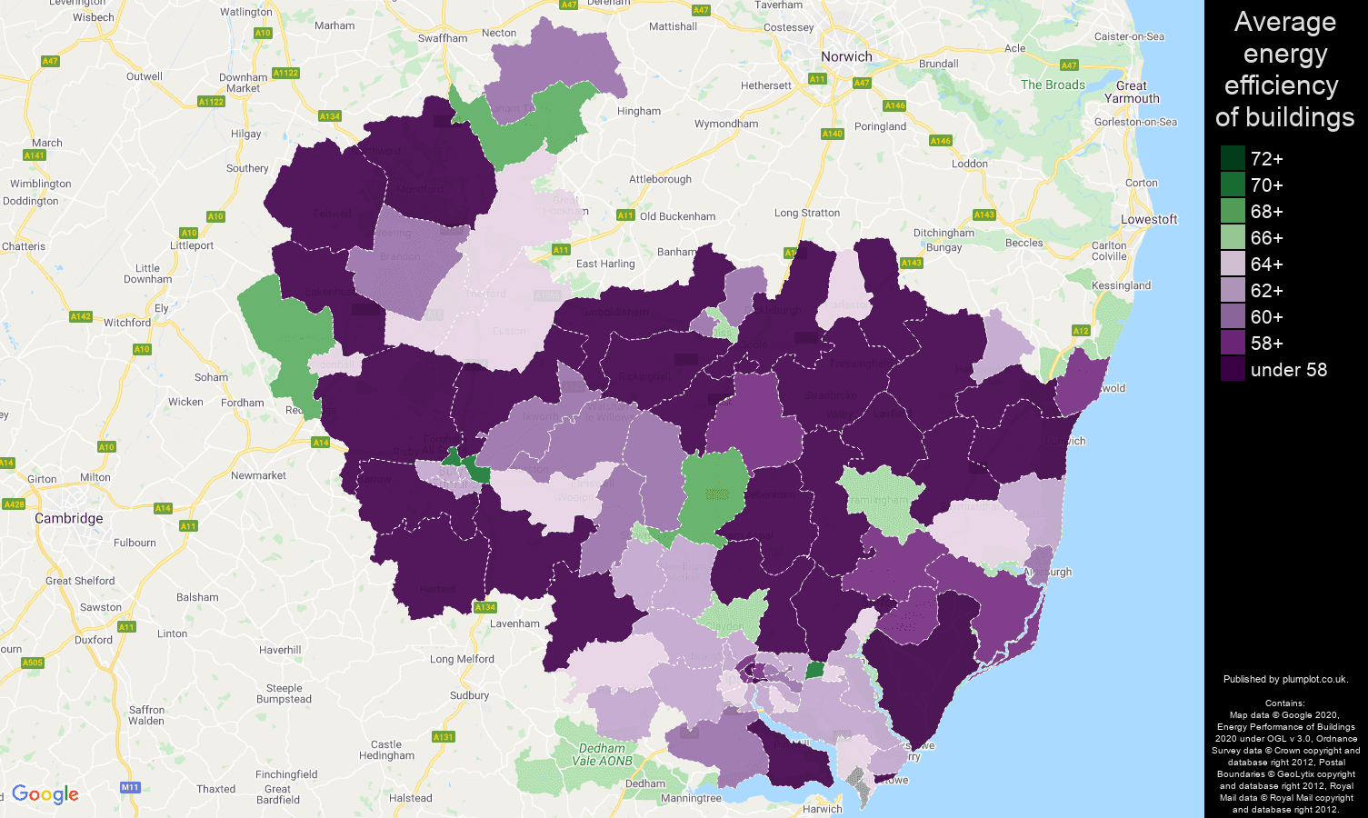 Ipswich map of energy efficiency of houses
