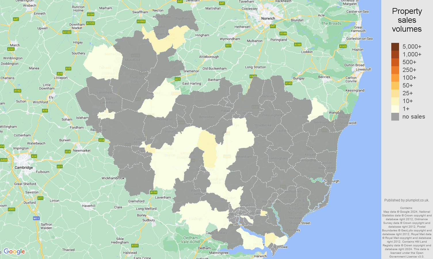 Ipswich map of sales of new properties