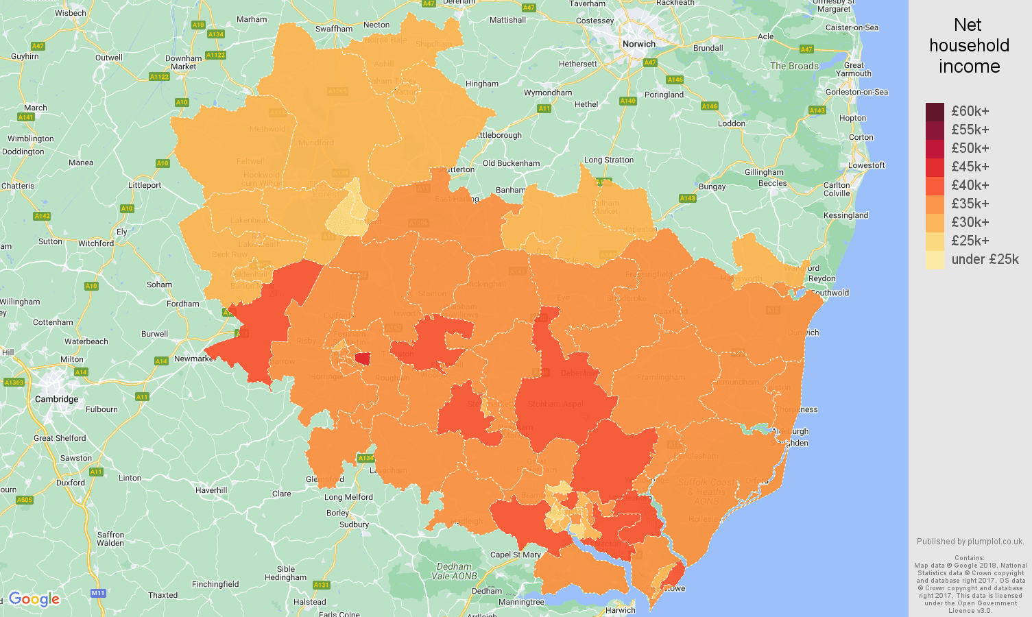 Ipswich net household income map