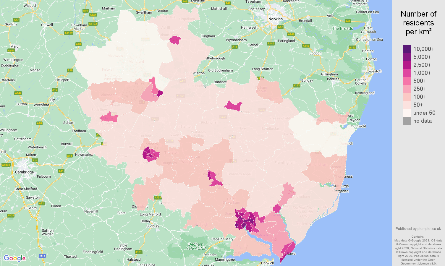 Ipswich population density map