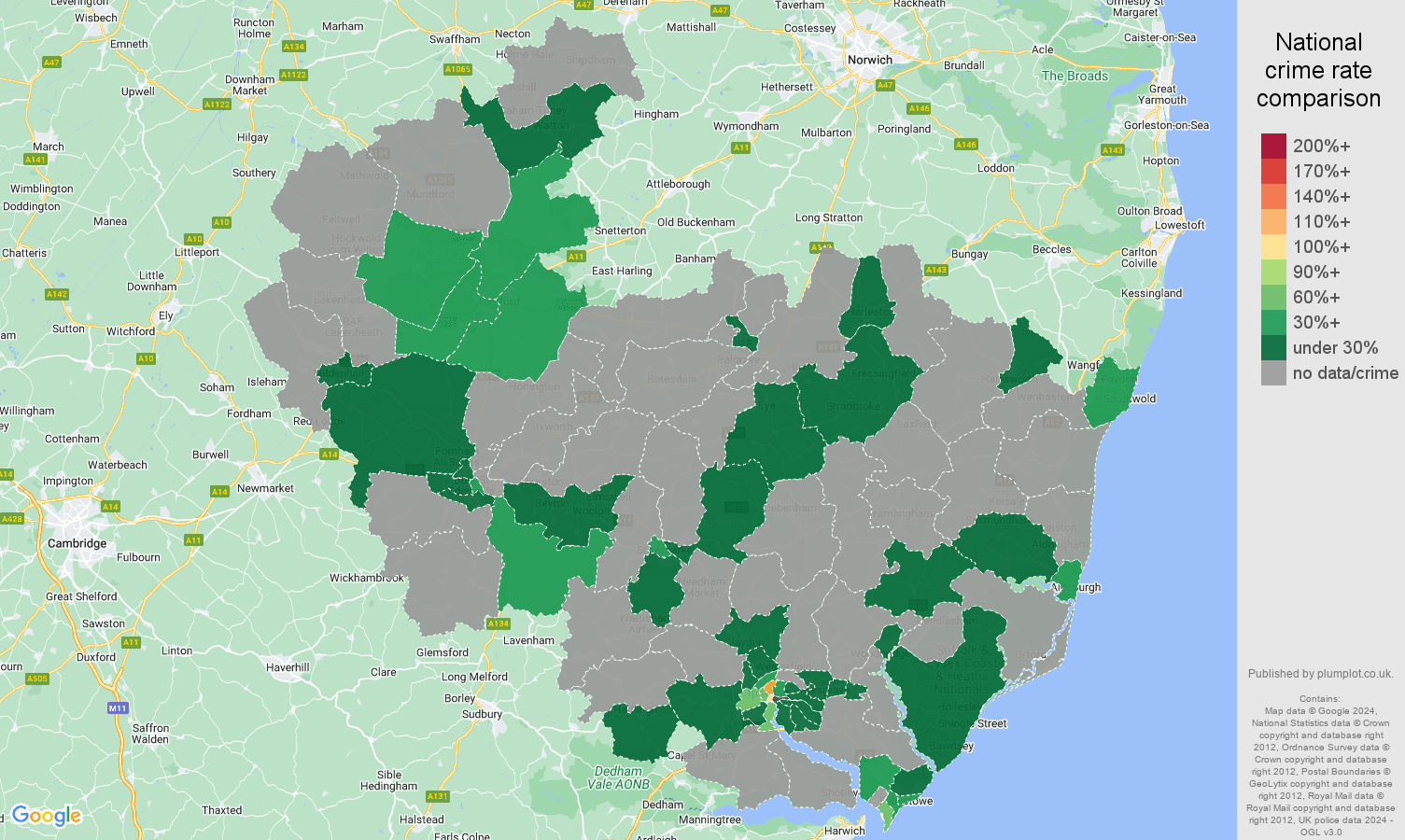 Ipswich robbery crime rate comparison map