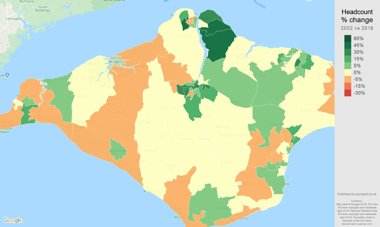 Isle of Wight headcount change map