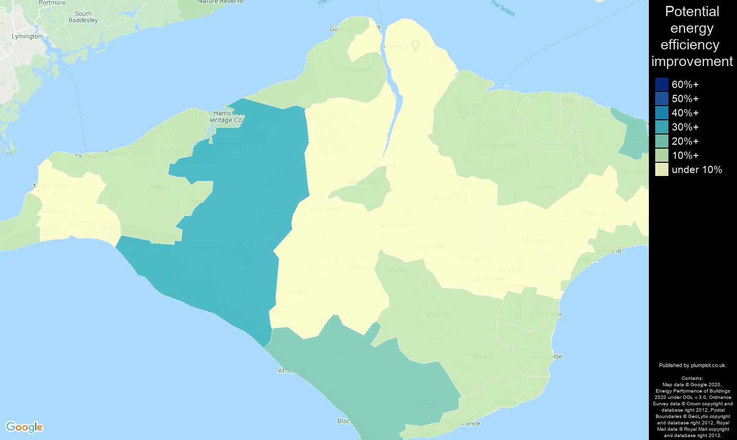 Isle of Wight map of potential energy efficiency improvement of flats