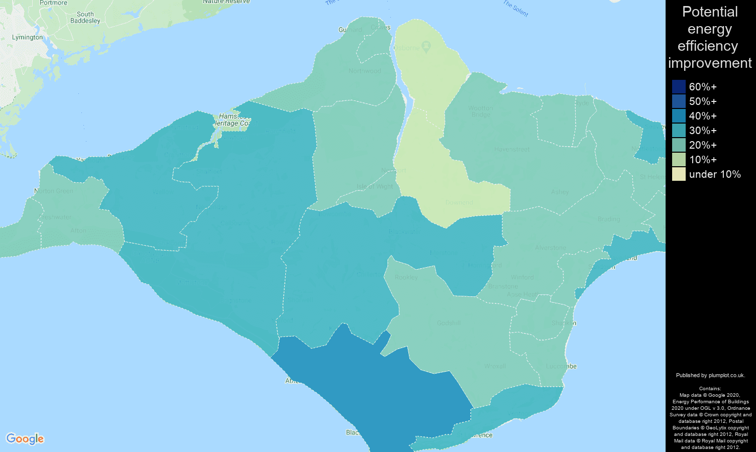 Isle of Wight map of potential energy efficiency improvement of houses