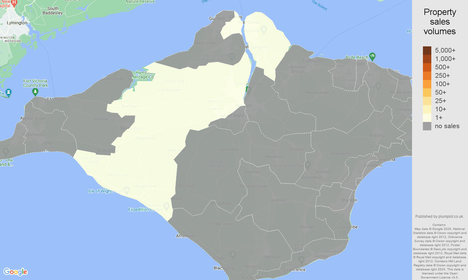 Isle of Wight map of sales of new properties