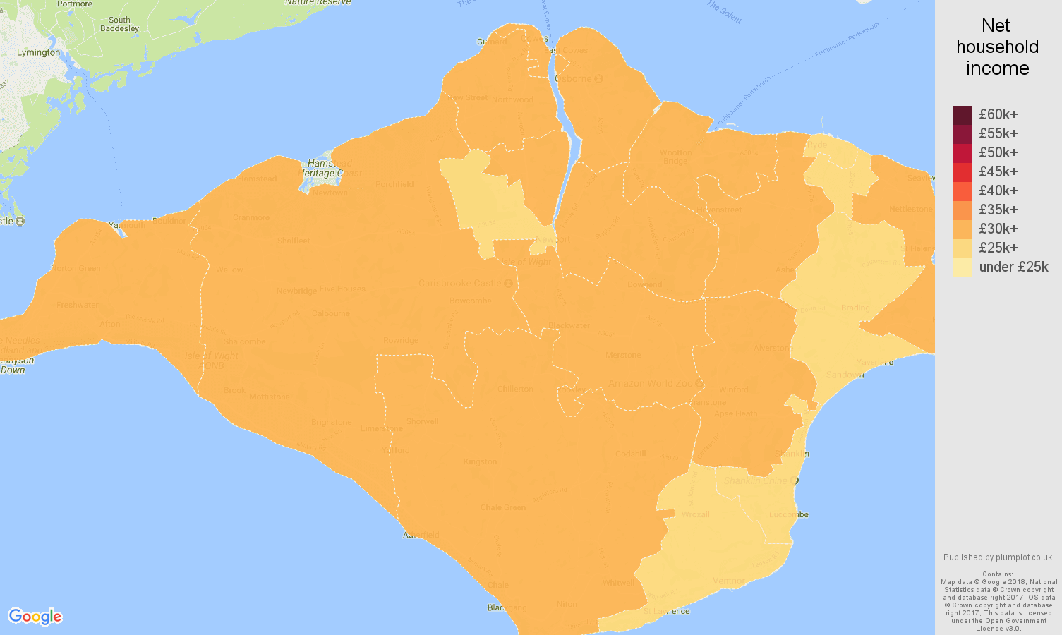 Isle of Wight net household income map