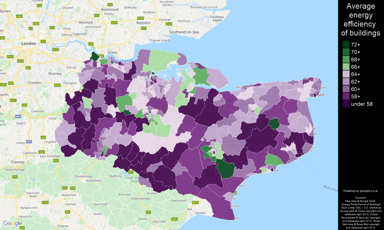 Kent map of energy efficiency of houses