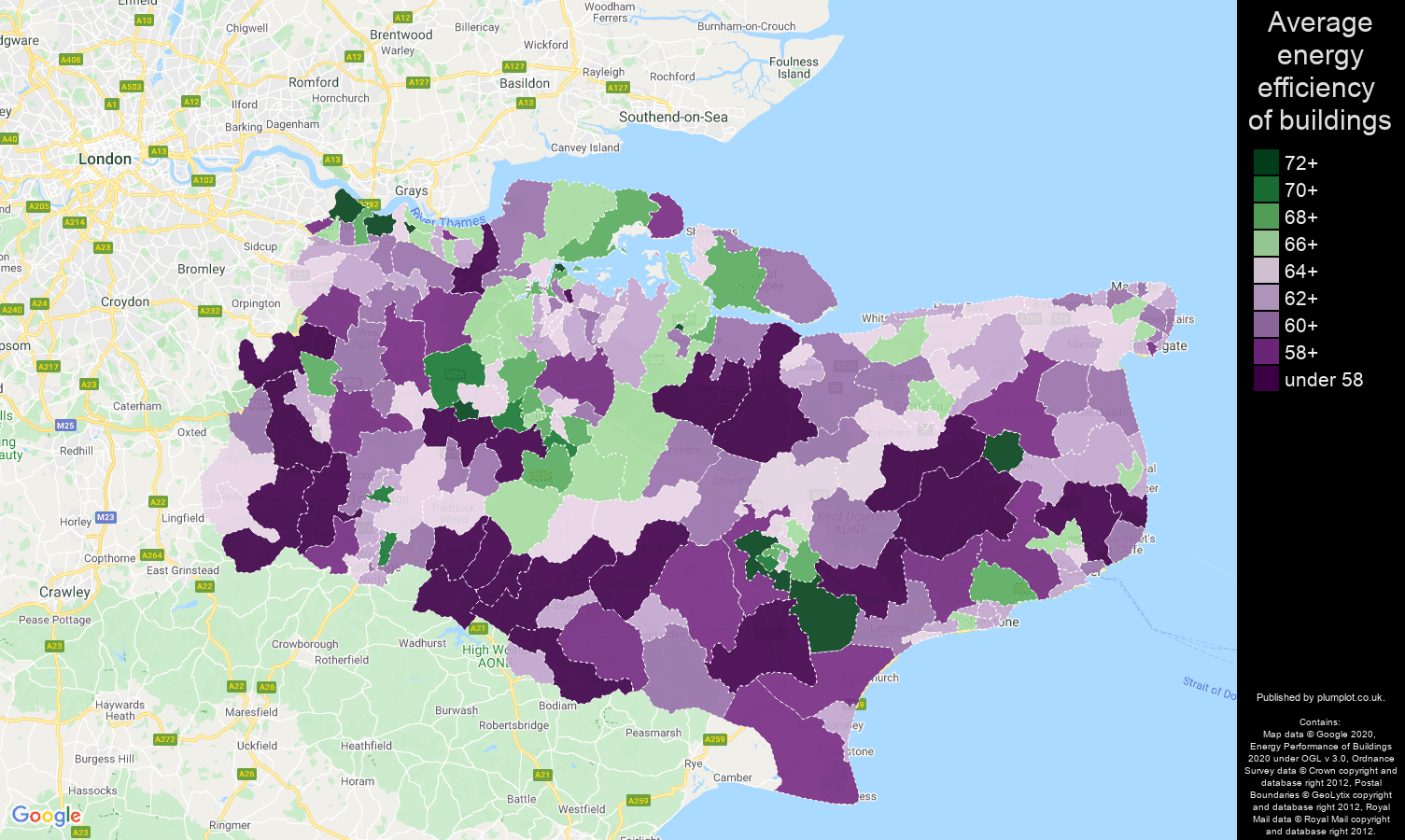 Kent map of energy efficiency of properties