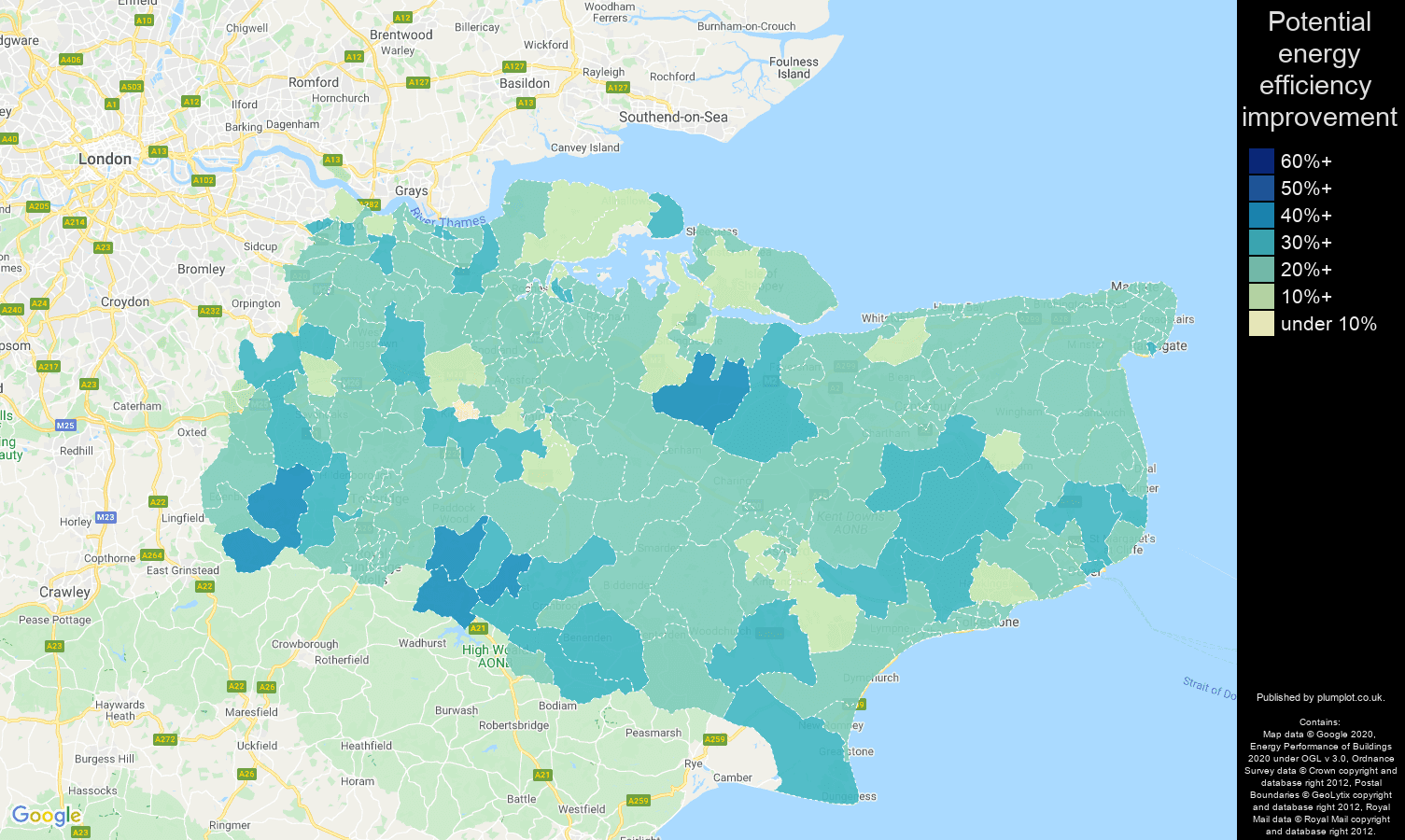 Kent map of potential energy efficiency improvement of houses