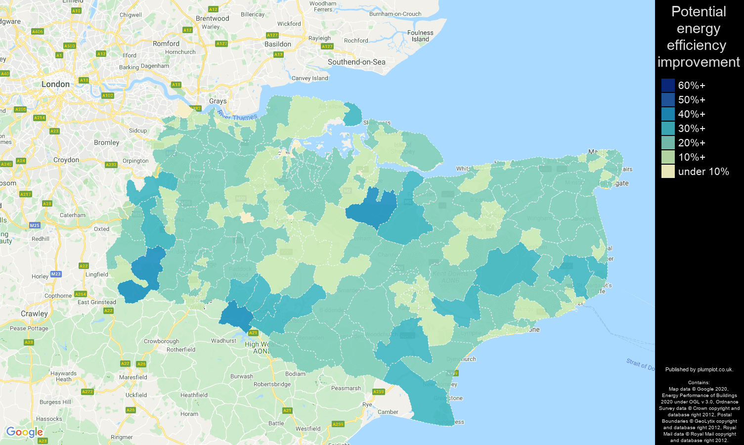 Kent map of potential energy efficiency improvement of properties