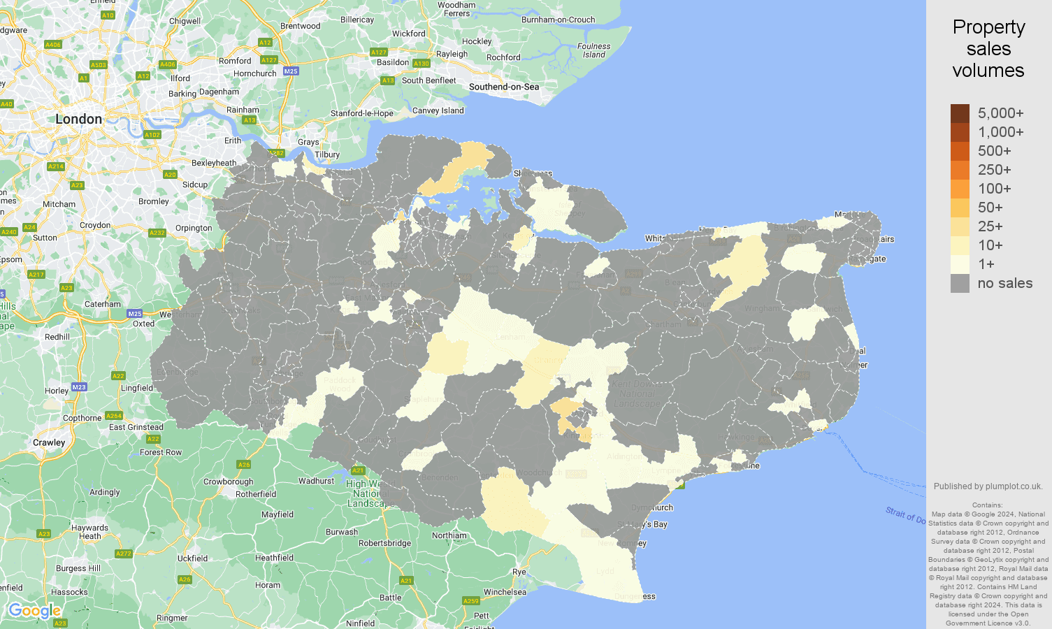 Kent map of sales of new properties