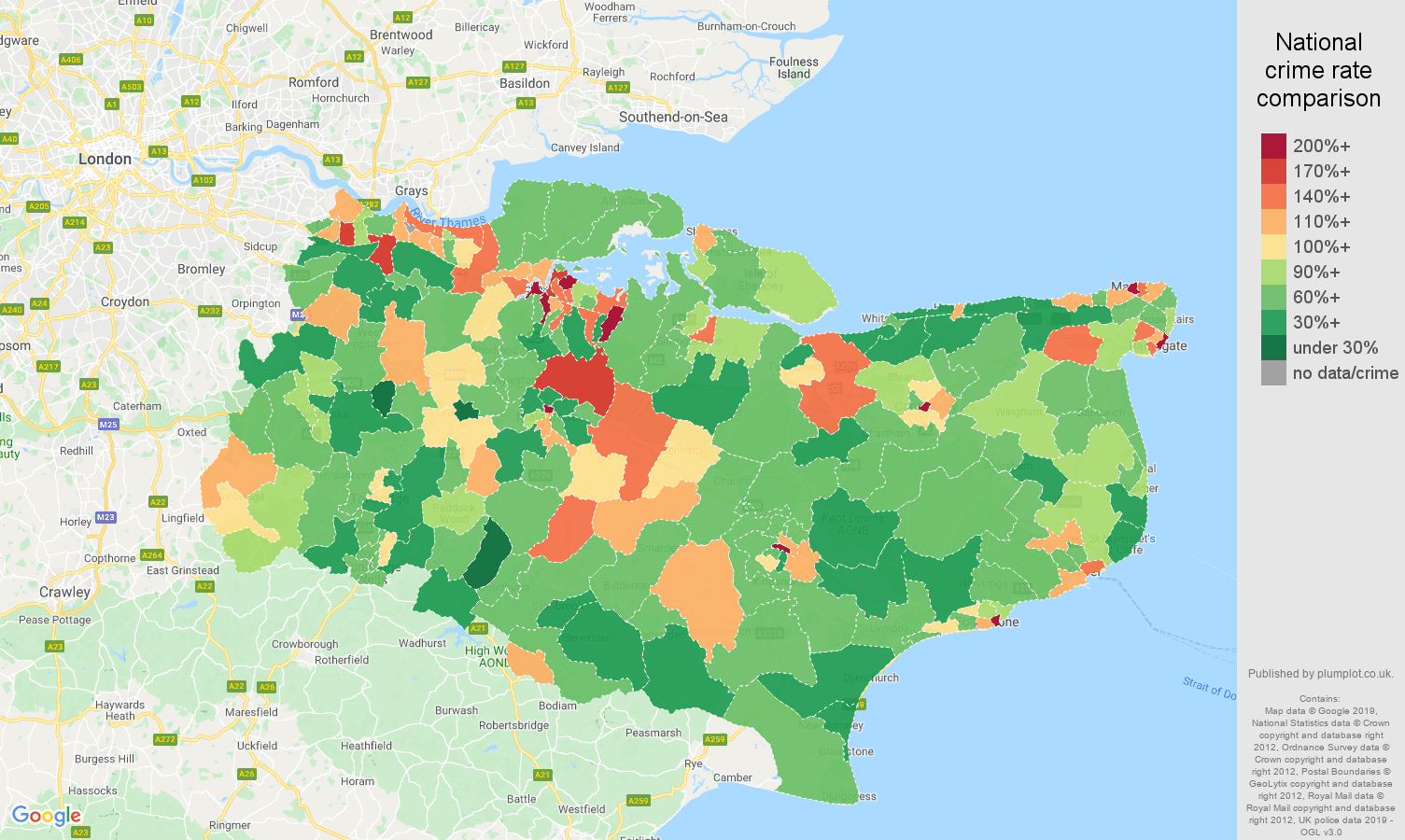 Kent other theft crime rate comparison map
