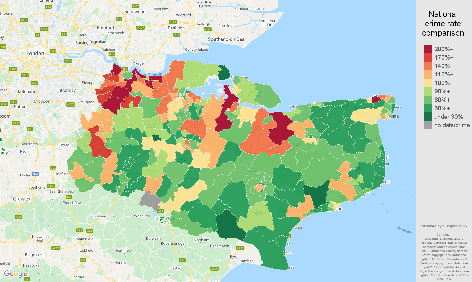 Kent vehicle crime rate comparison map