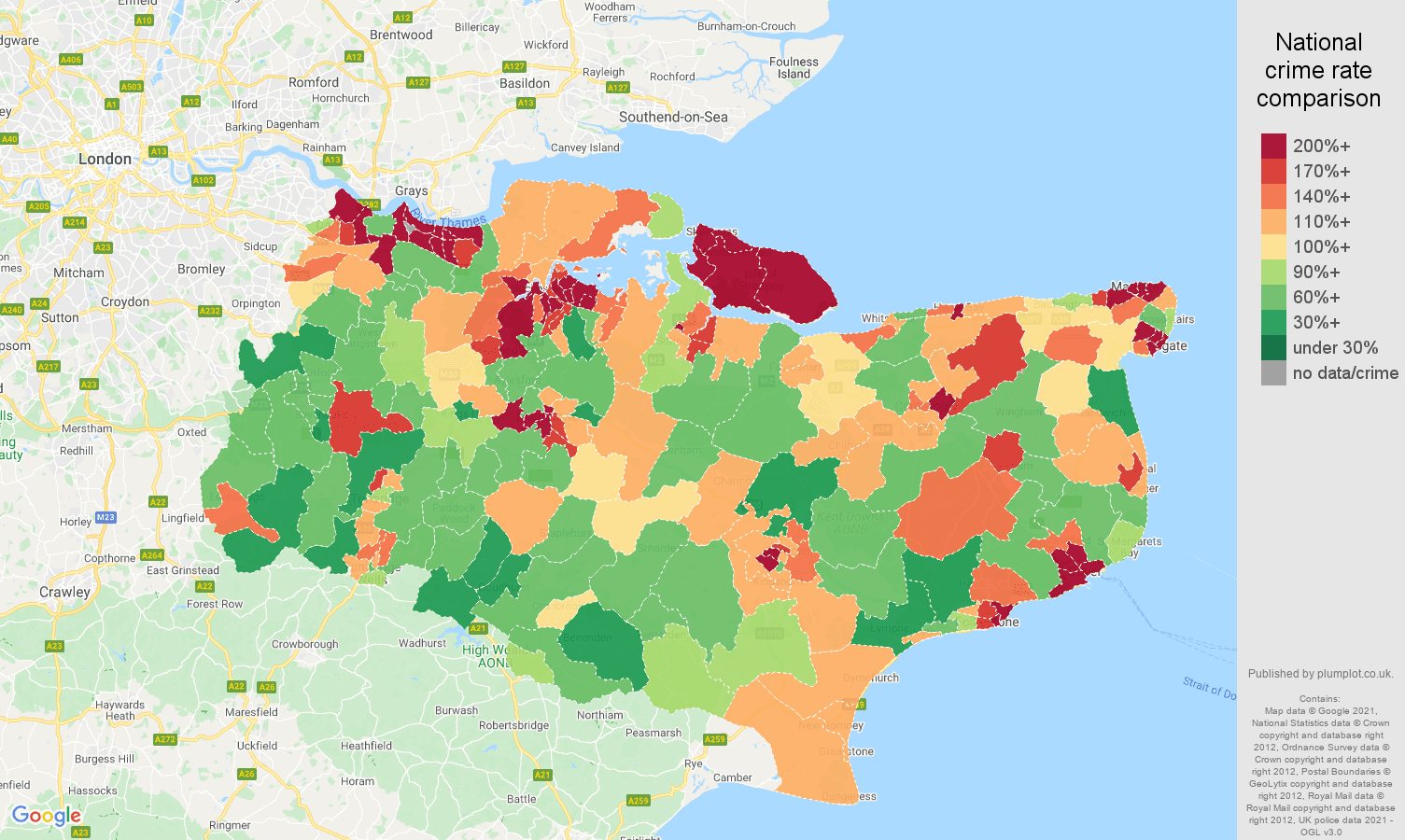 Kent violent crime rate comparison map