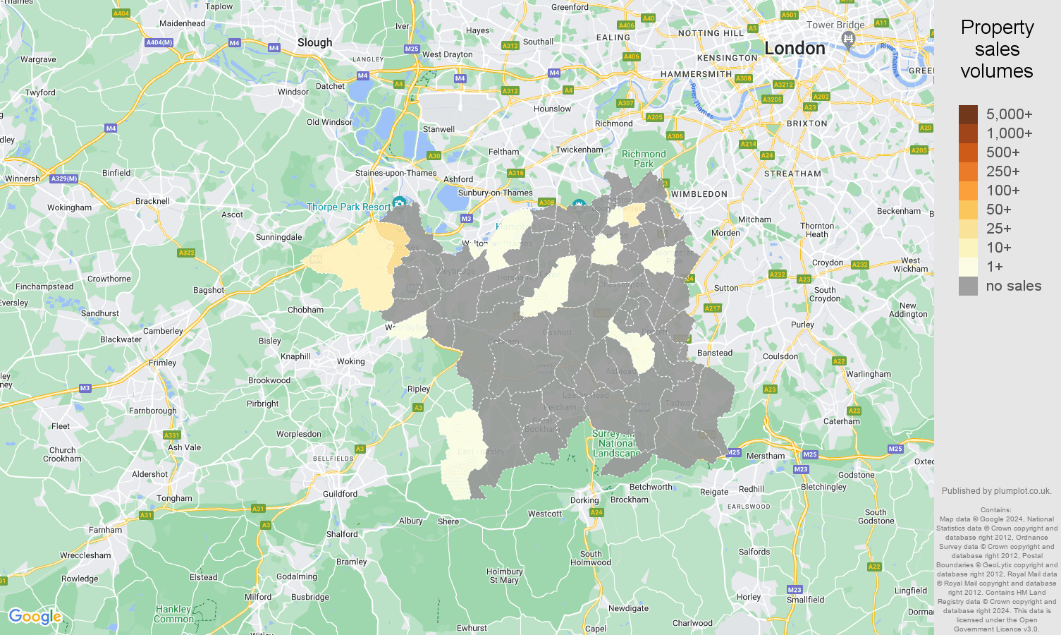 Kingston upon Thames map of sales of new properties