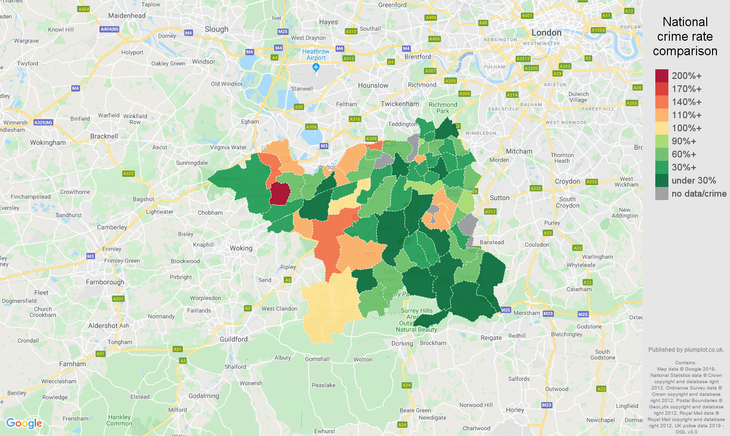 Kingston upon Thames other crime rate comparison map