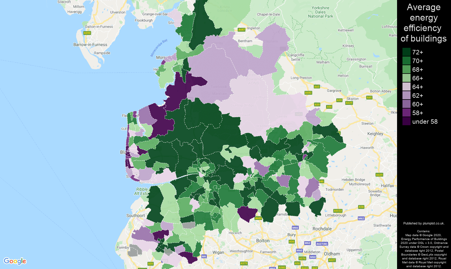 Lancashire map of energy efficiency of flats