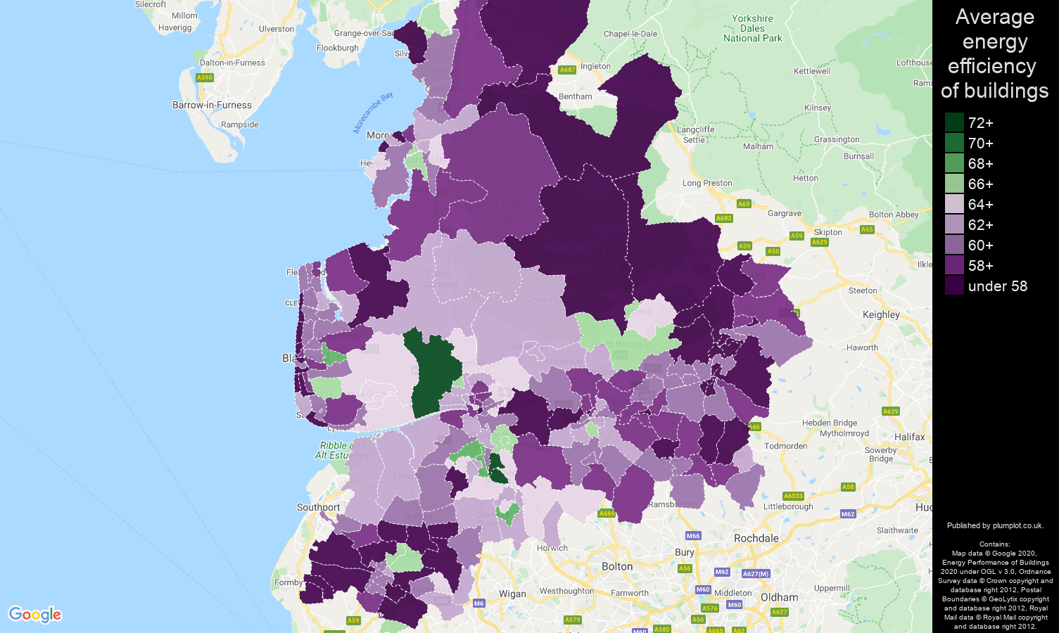 Lancashire map of energy efficiency of houses