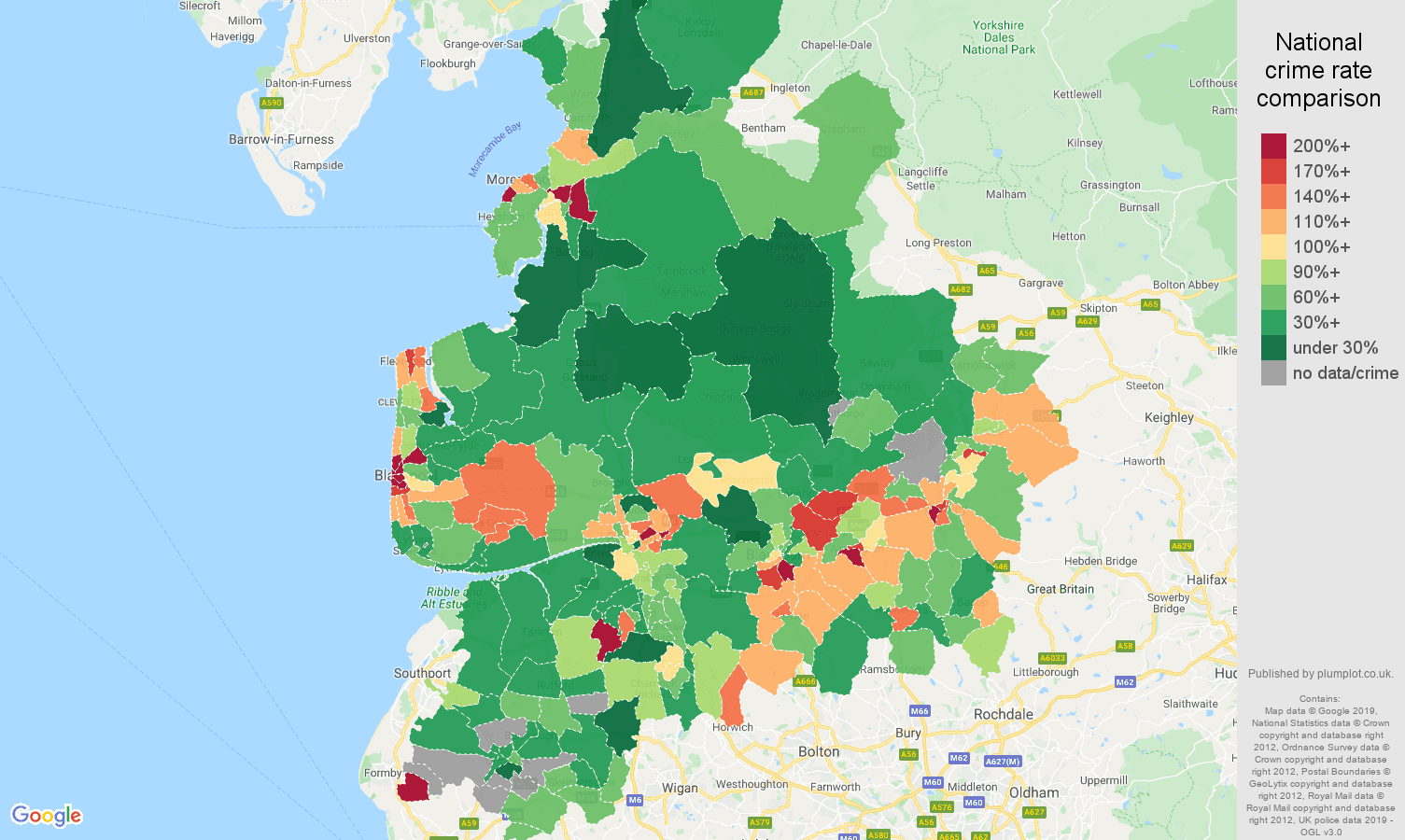 Lancashire other crime rate comparison map
