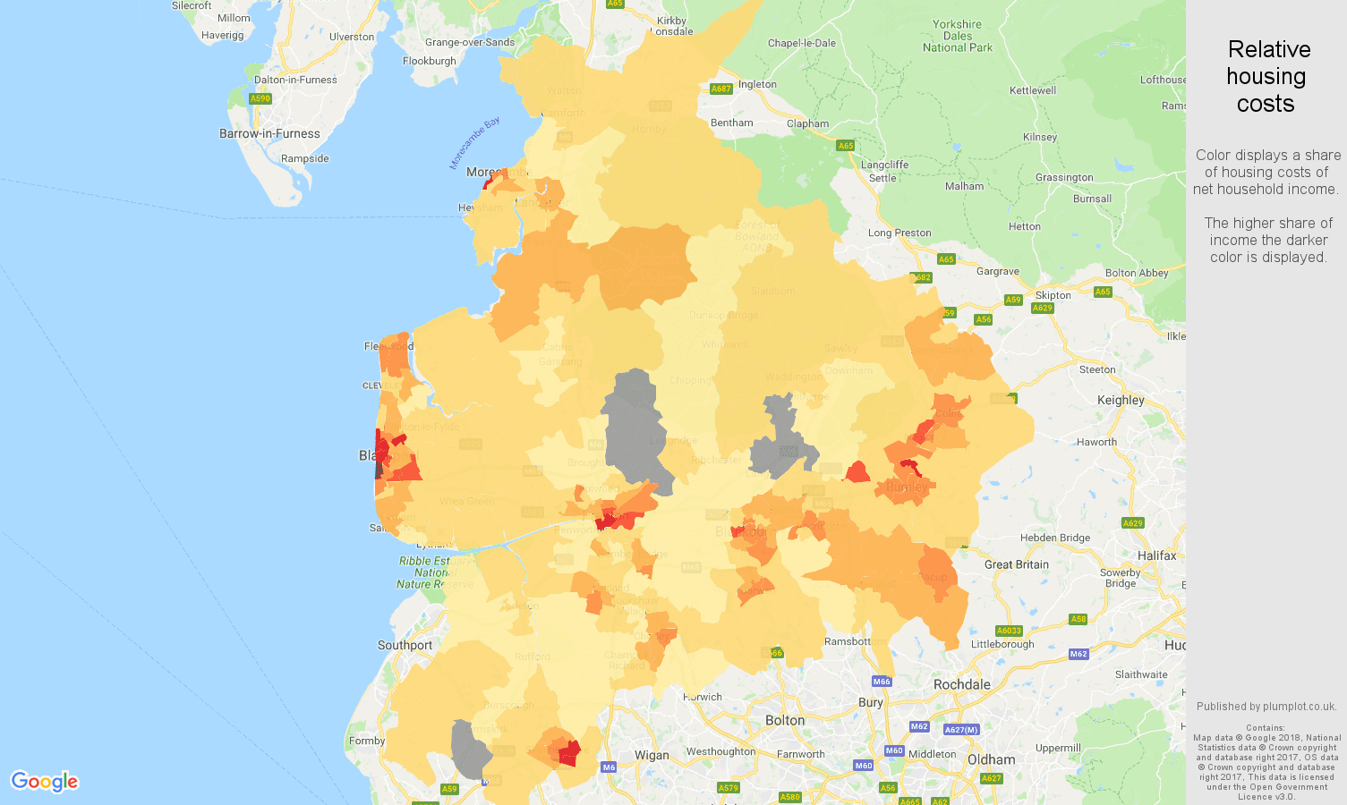 Lancashire relative housing costs map