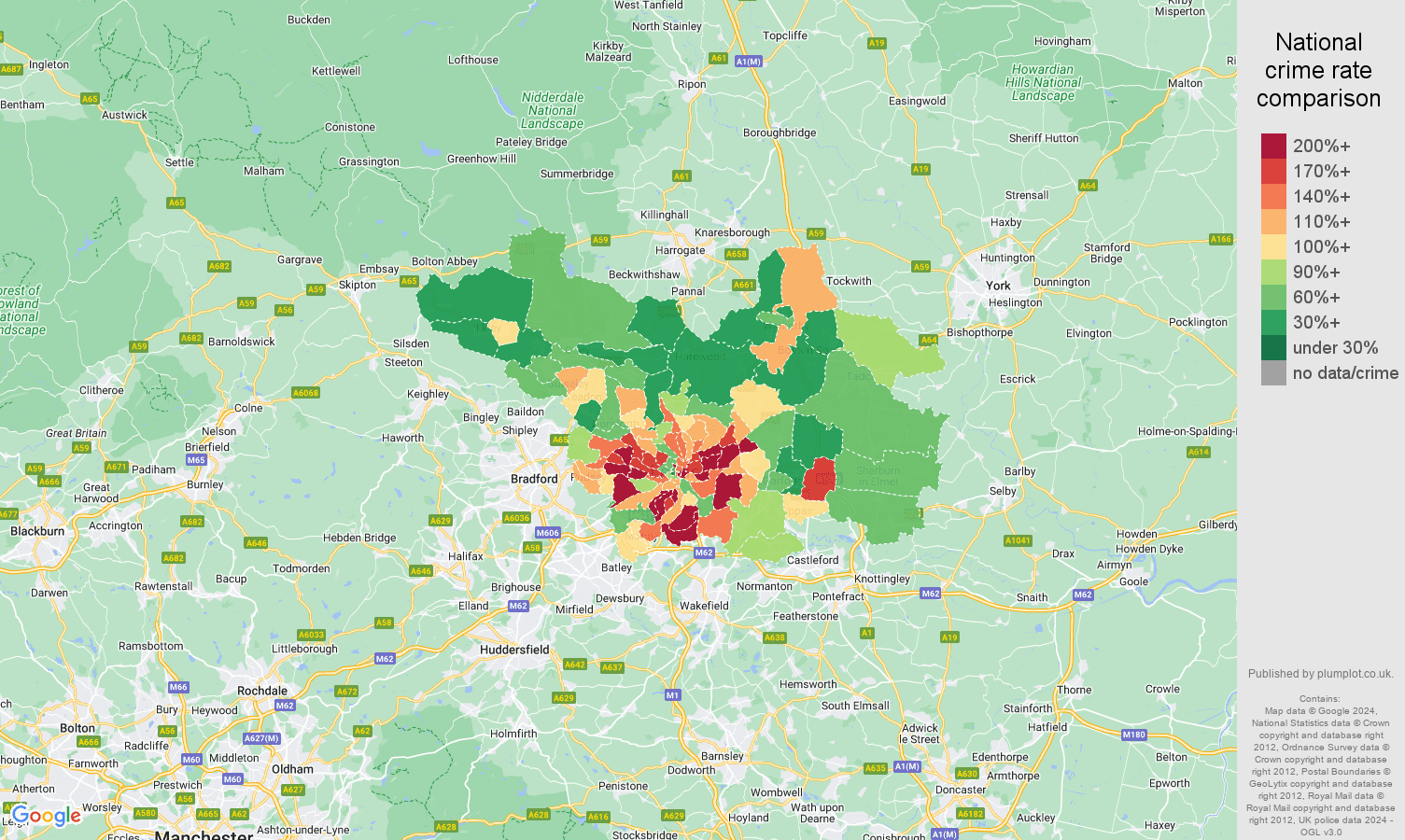 Leeds crime rate comparison map