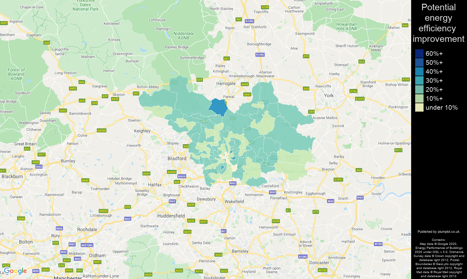 Leeds map of potential energy efficiency improvement of properties