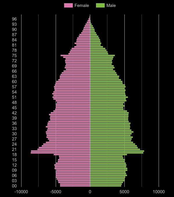 Leeds population pyramid by year