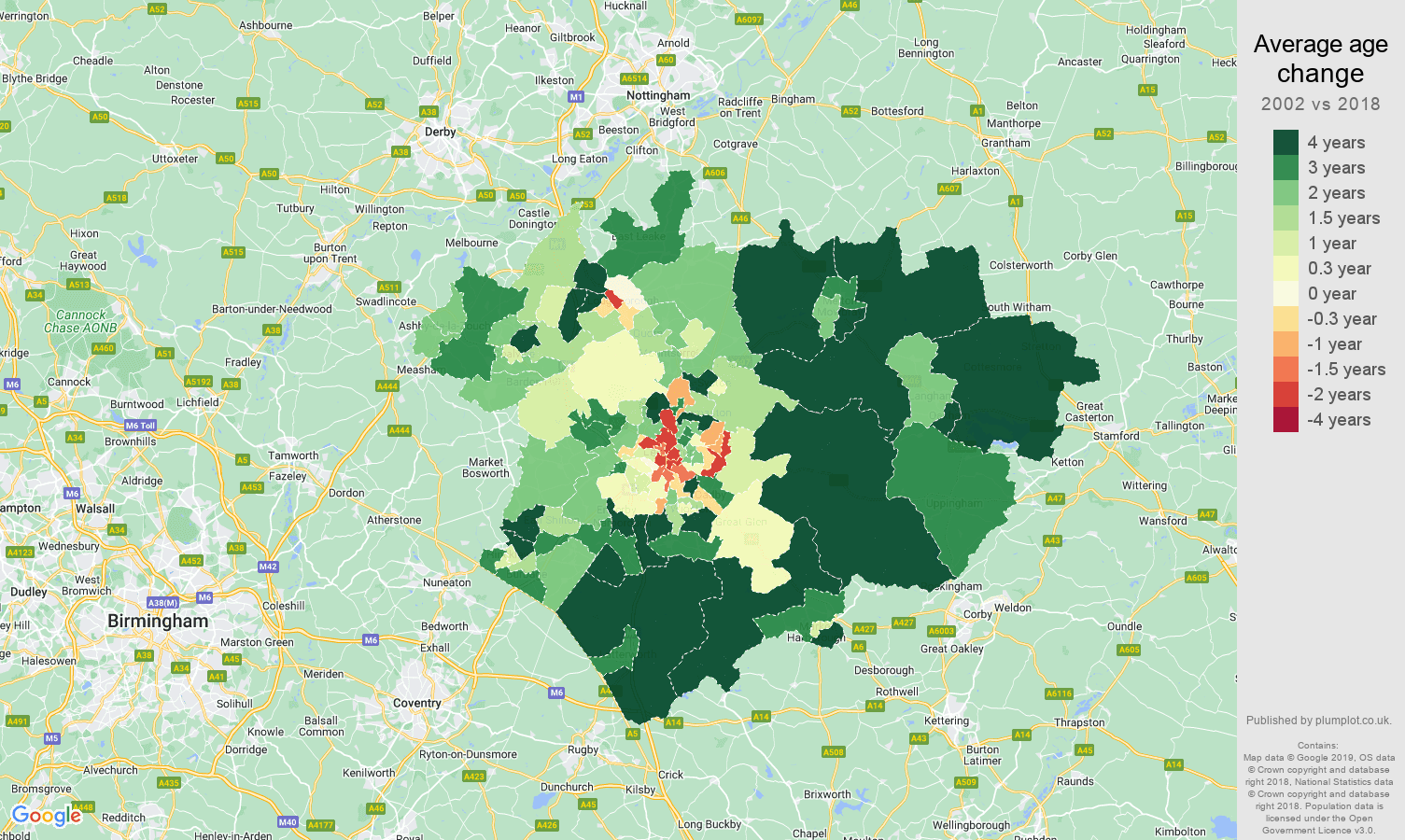 Leicester average age change map