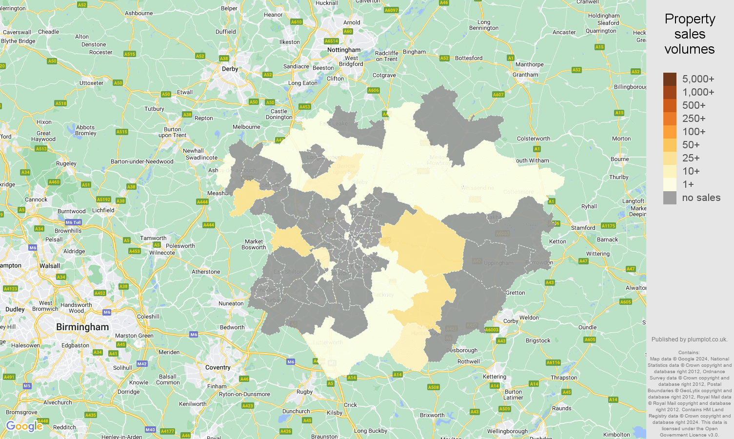 Leicester map of sales of new properties