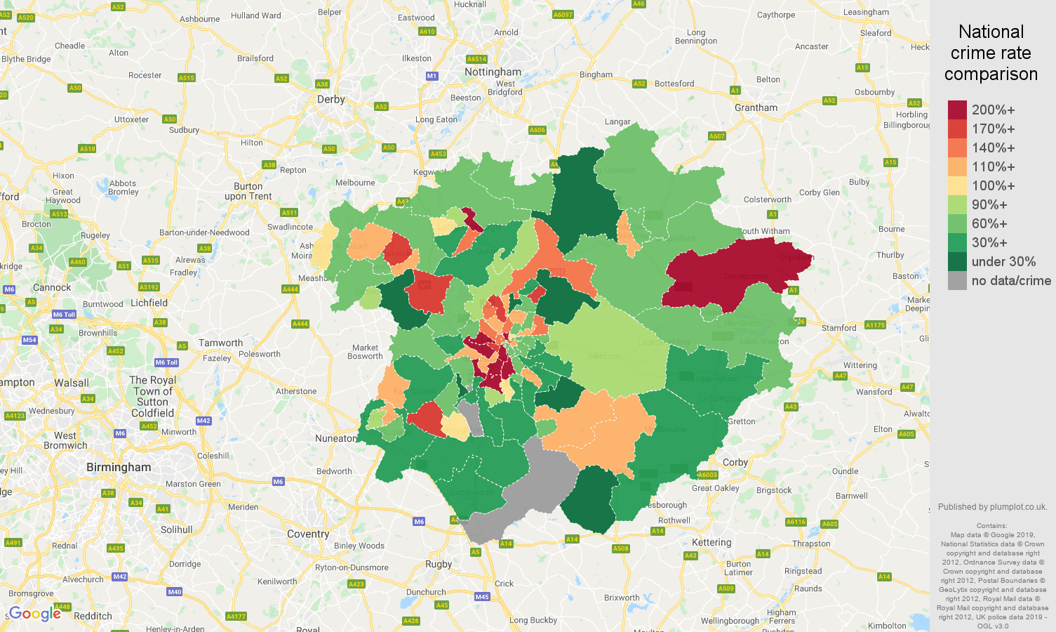 Leicester other crime rate comparison map