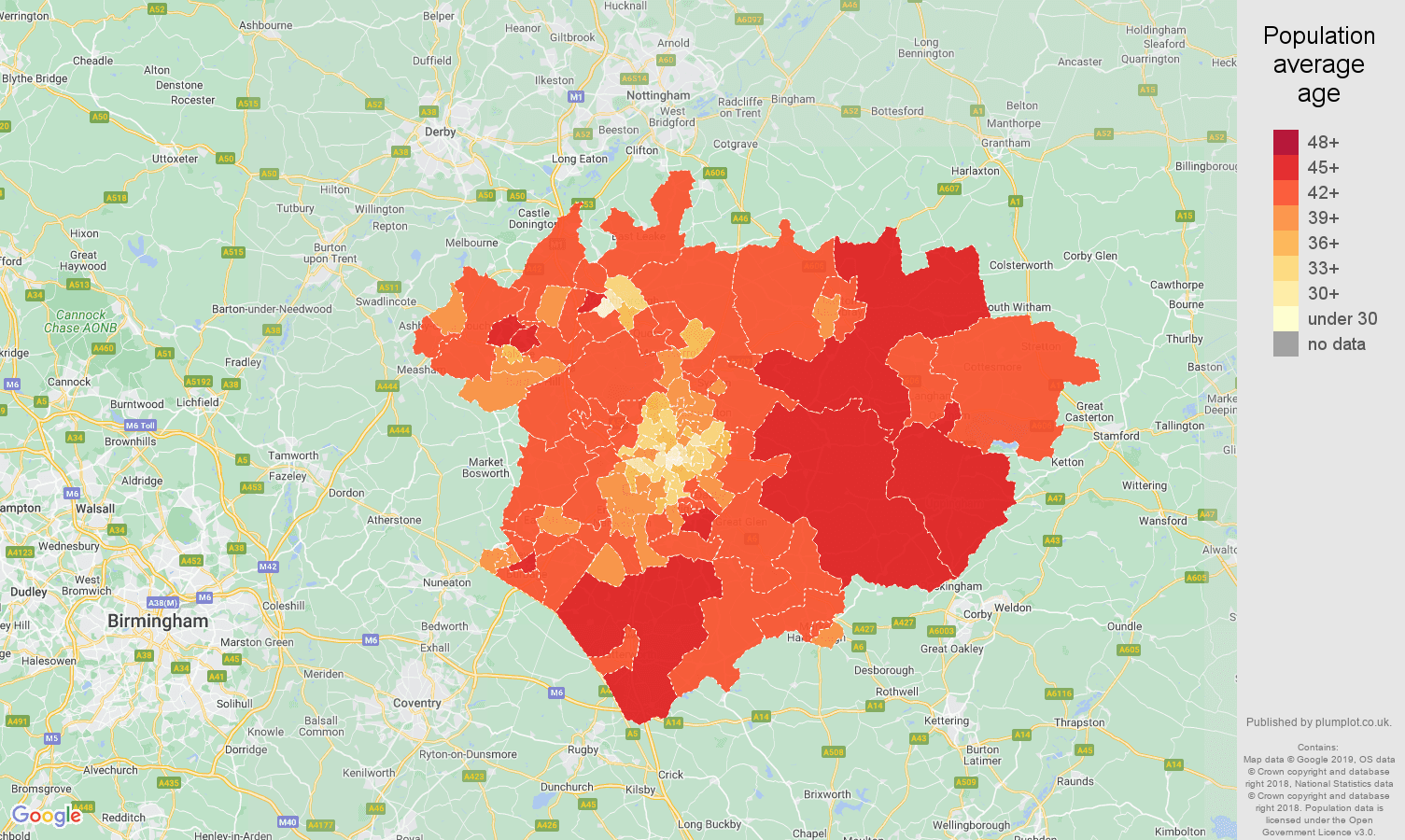 Leicester population average age map