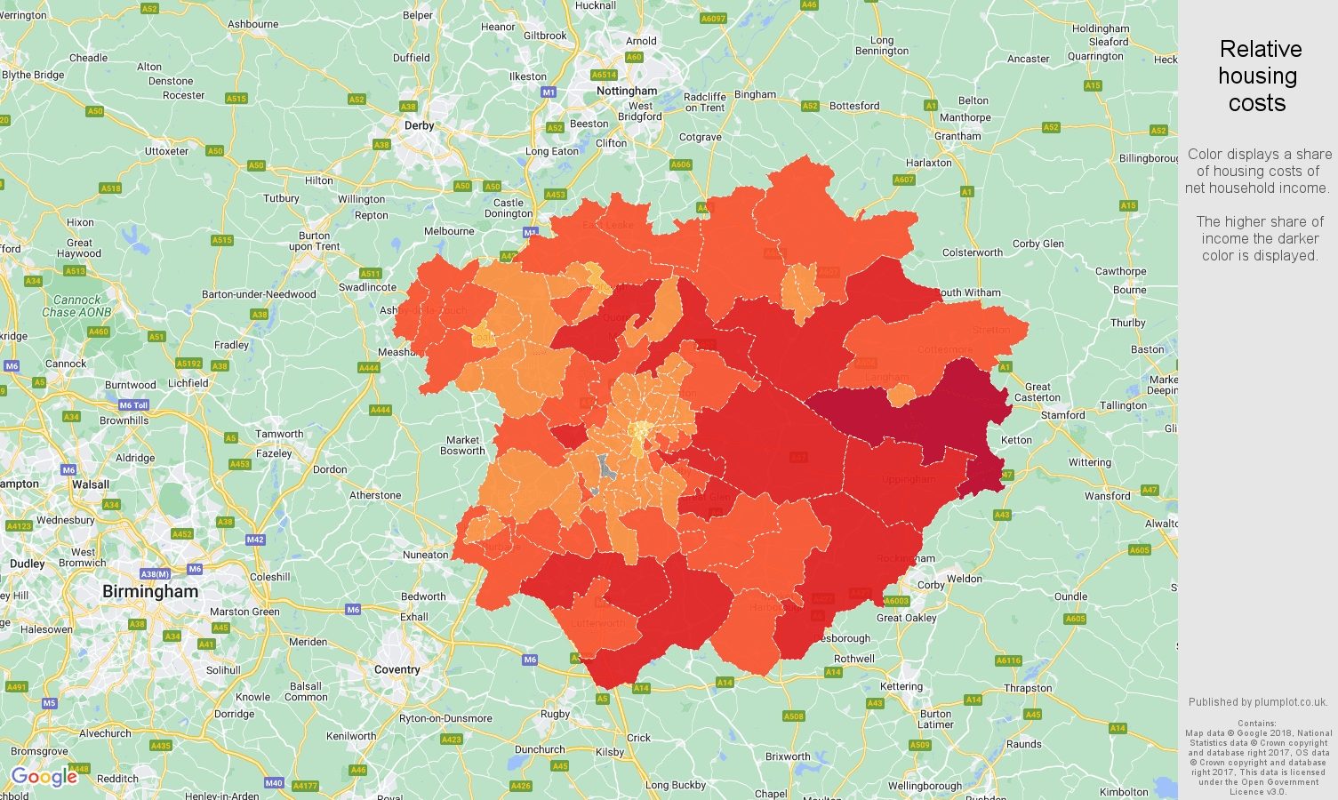 Leicester relative housing costs map