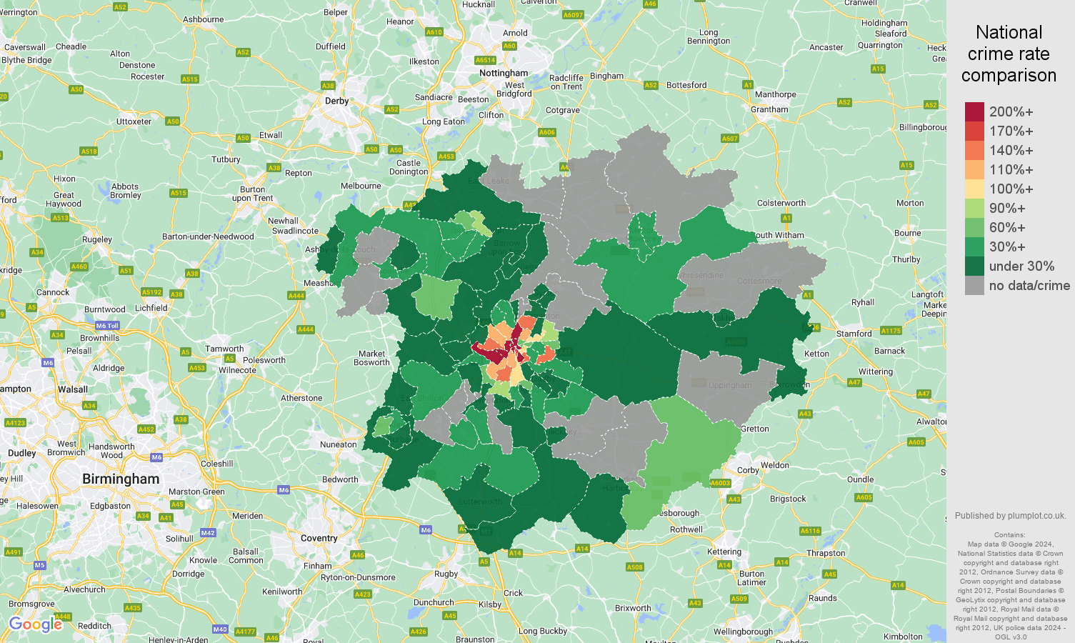Leicester robbery crime rate comparison map