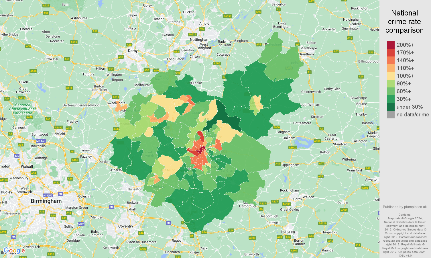 Leicestershire crime rate comparison map