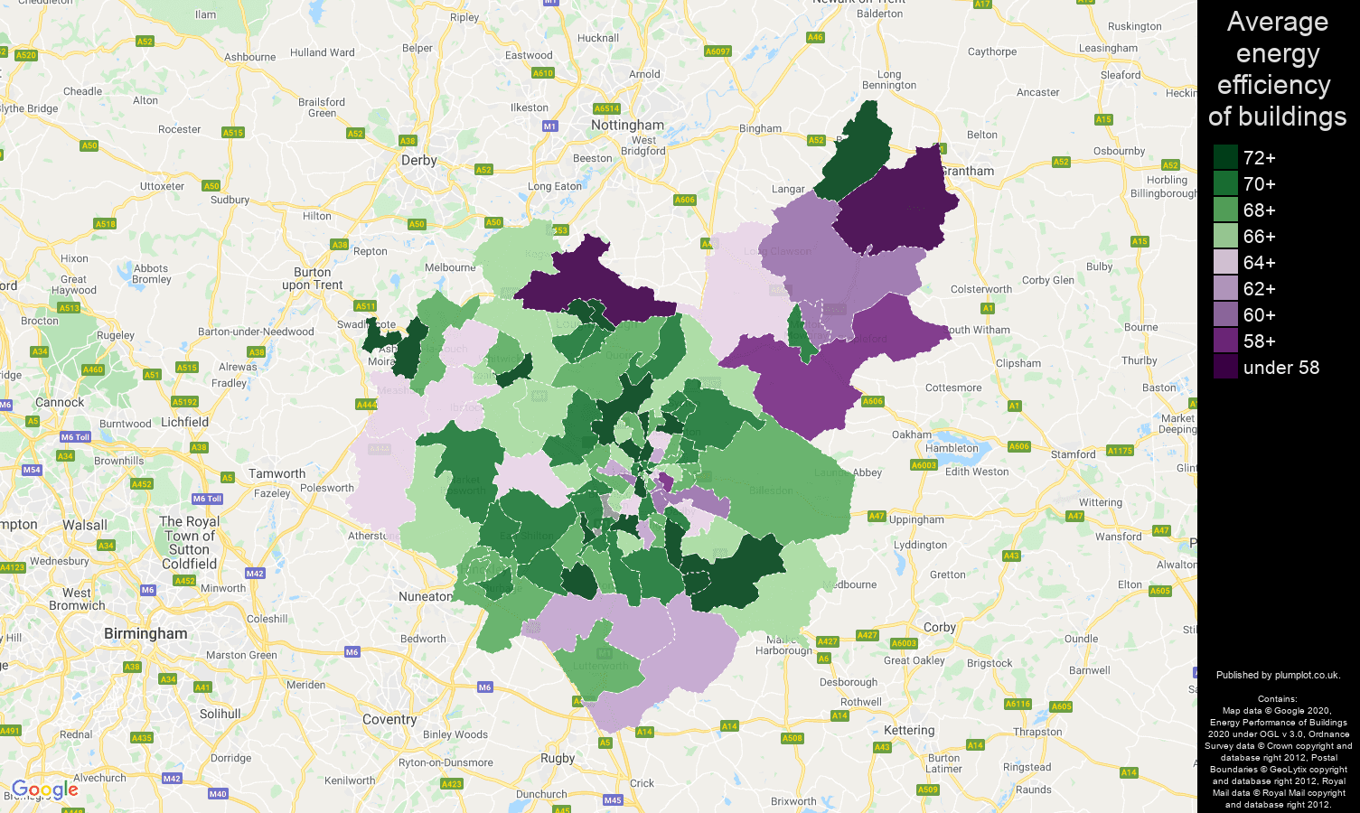 Leicestershire map of energy efficiency of flats