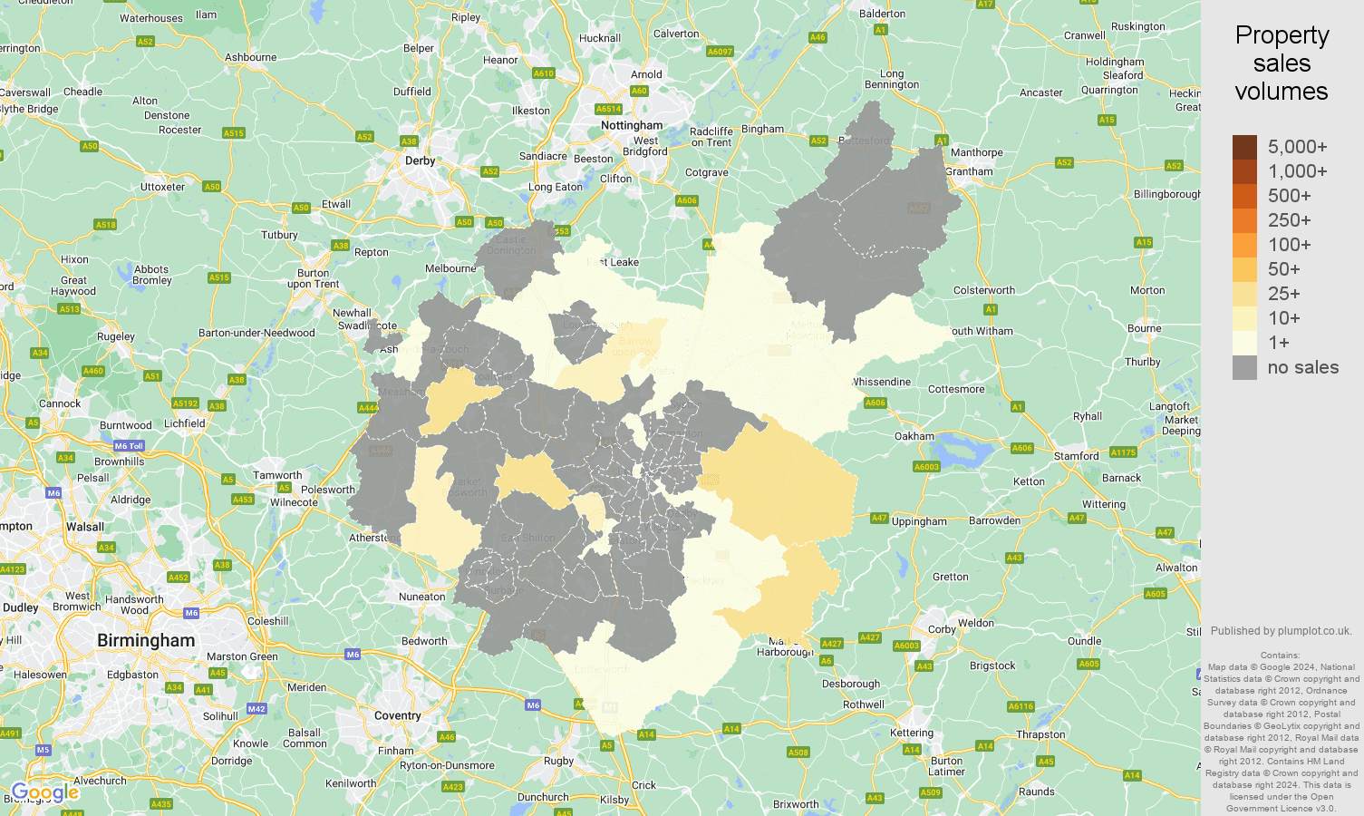 Leicestershire map of sales of new properties