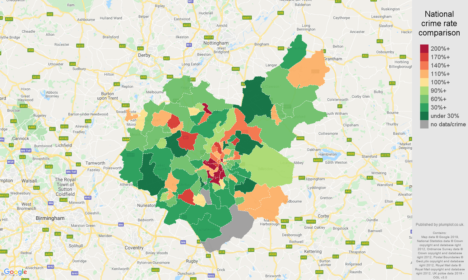 Leicestershire other crime rate comparison map
