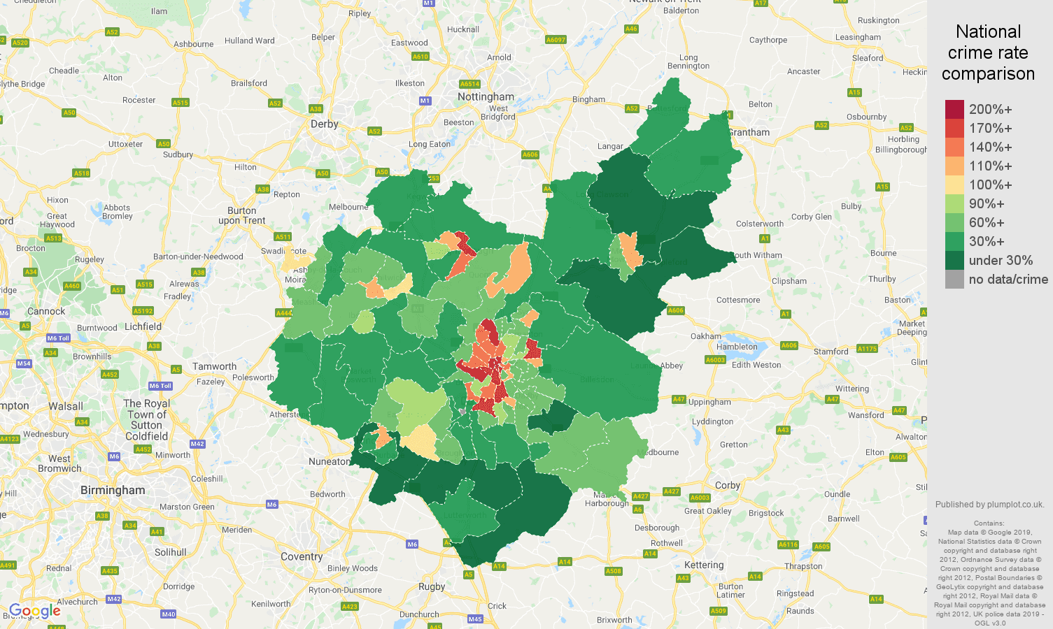 Leicestershire public order crime rate comparison map