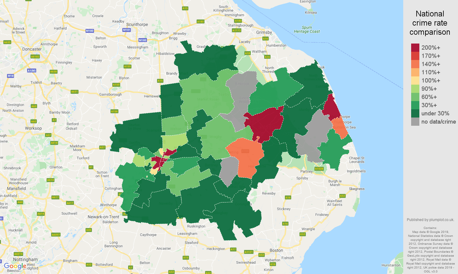 Lincoln shoplifting crime rate comparison map