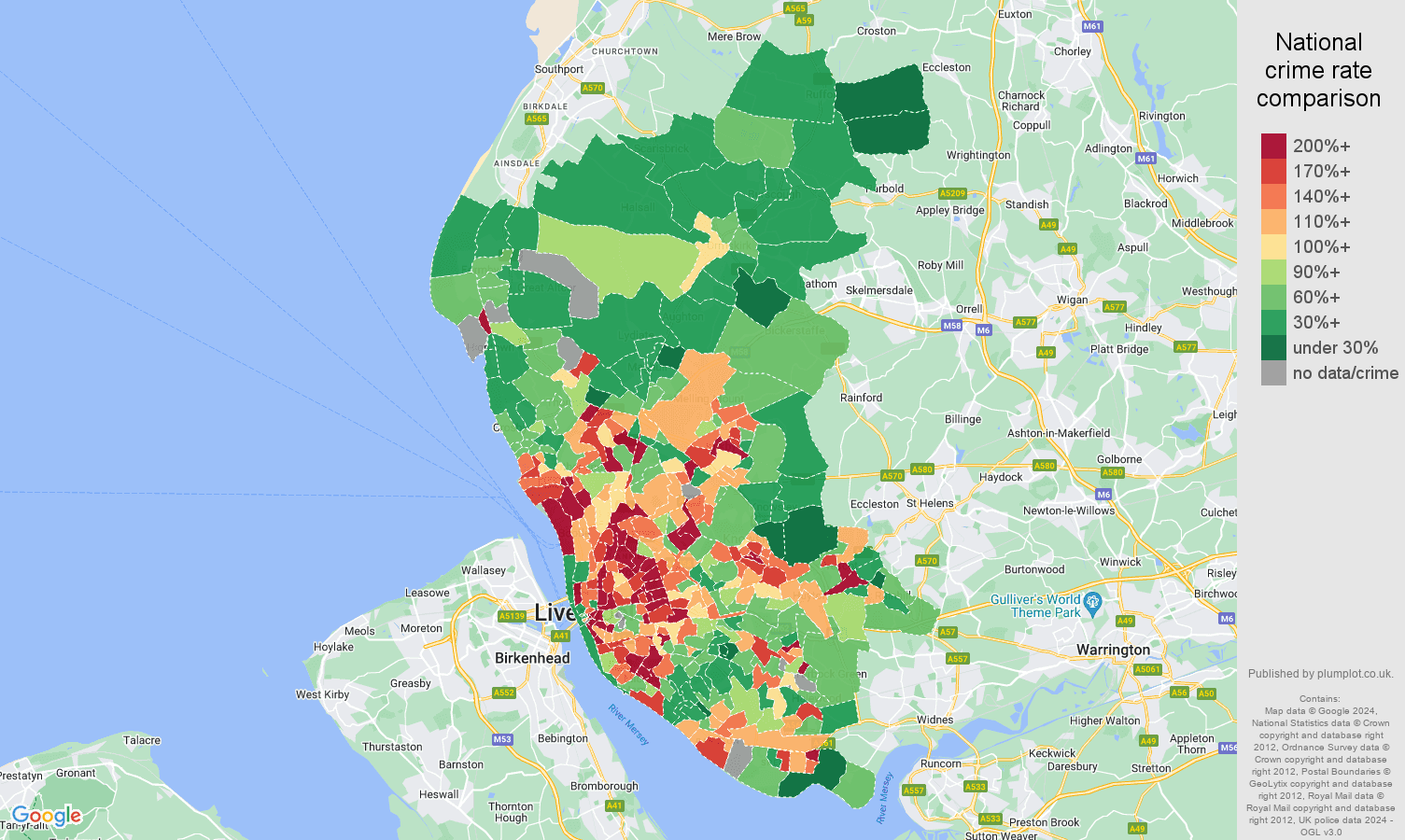 Liverpool crime rate comparison map