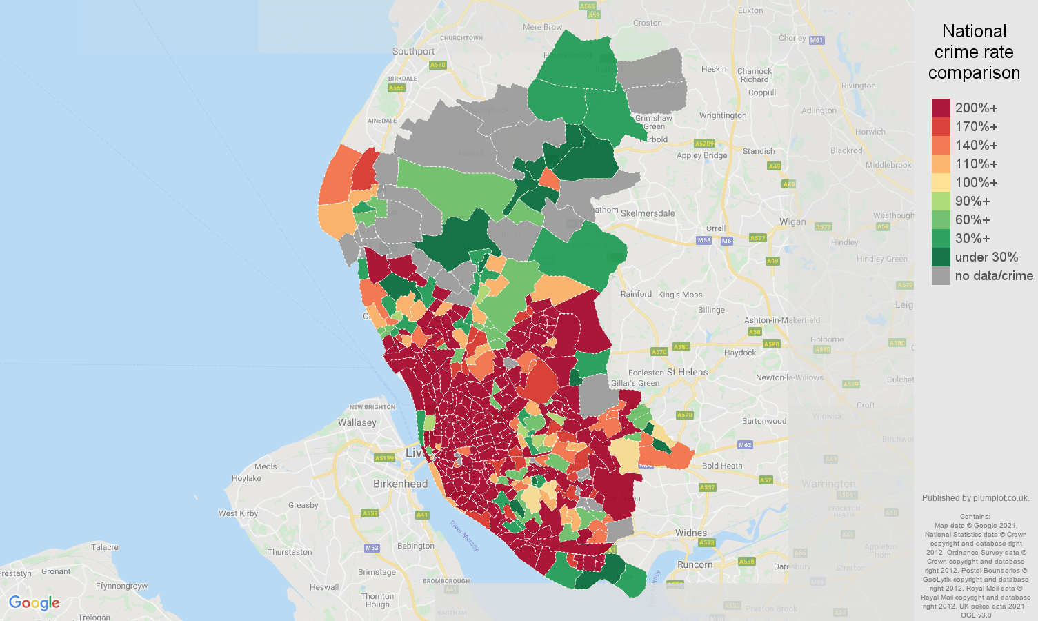 Liverpool drugs crime rate comparison map