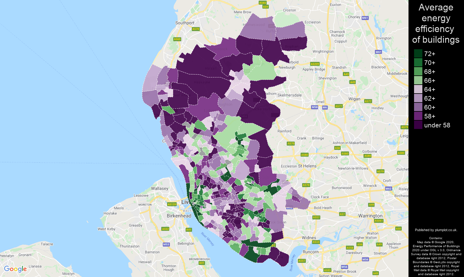 Liverpool map of energy efficiency of properties
