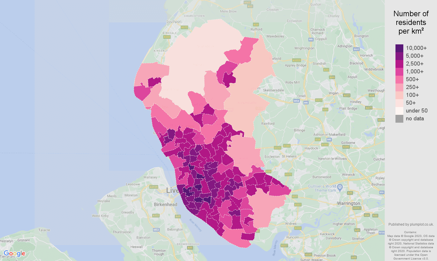 Liverpool population density map